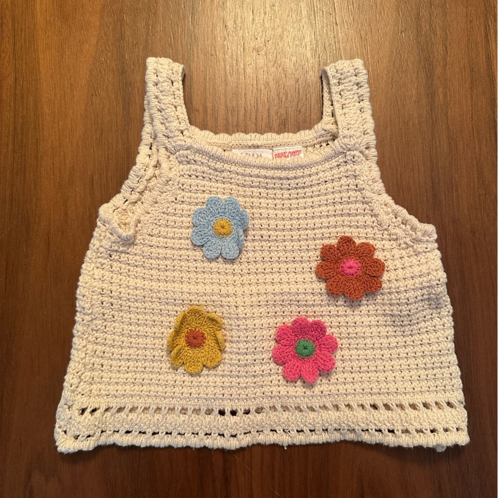 Zara Cream Crochet Tank with Floral Detail for kids